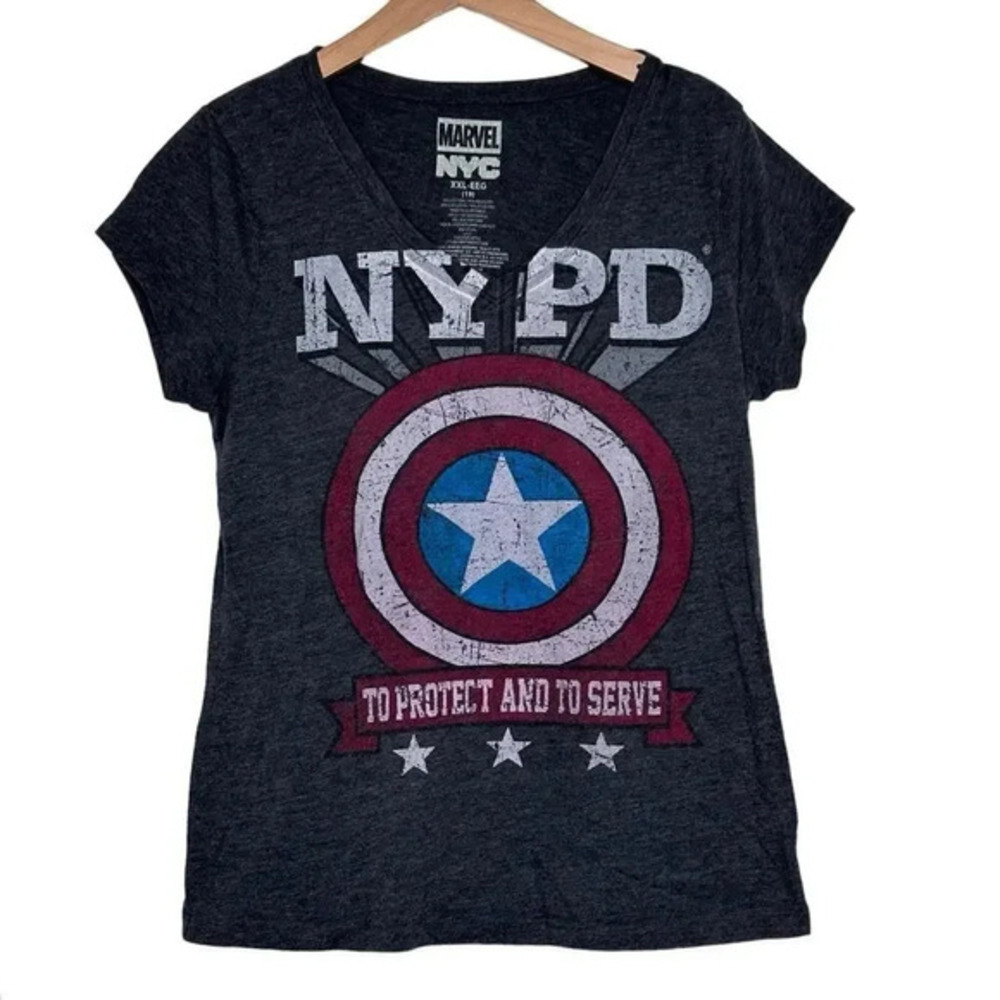 Marvel juniors XXL‎ Captain America NYPD v-neck short sleeve T-shirt